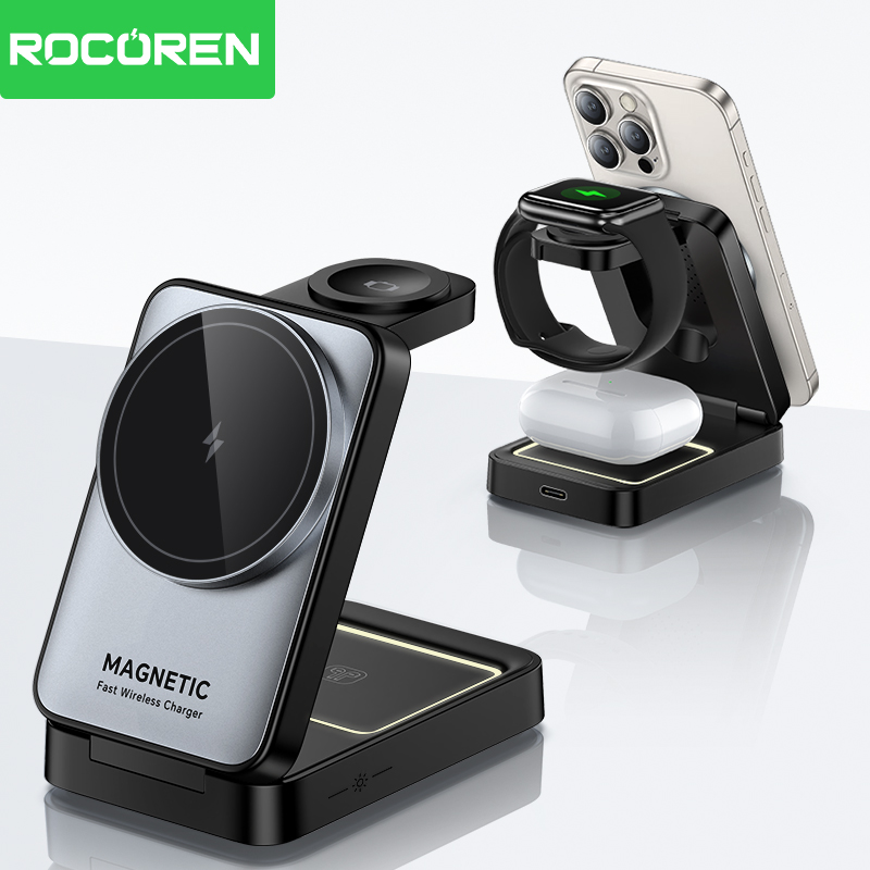 Wireless Charger 3 In 1 - Rocoren Składana bezprzewodowa podstawka ładująca 3