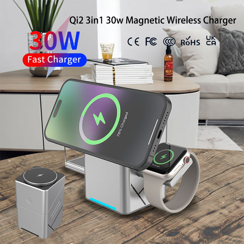 Wireless Charger 3 In 1 - 15W Dotykowa, obrotowa, magnetyczna, wielofunkcyjna ładowarka