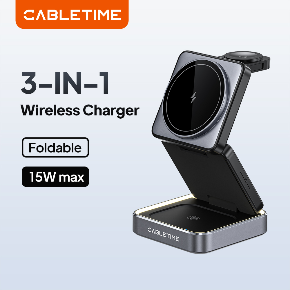 Wireless Charger 3 In 1 - CABLETIME Składana Magnetyczna Bezprzewodowa Ładowarka 3