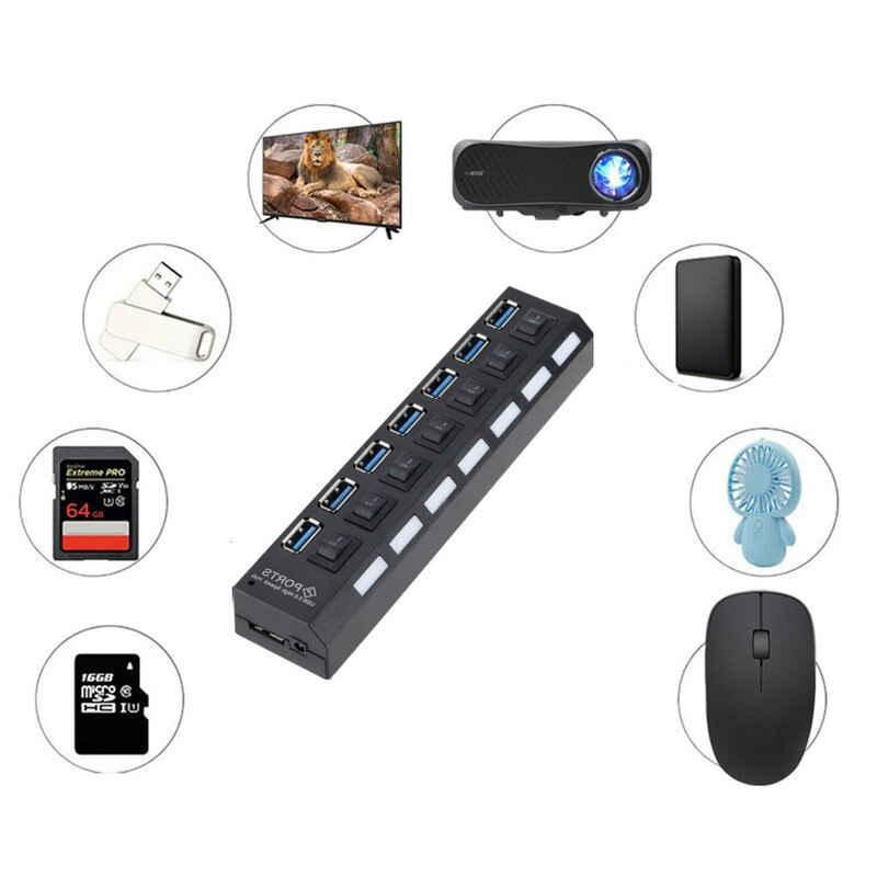 Hub USB 3.0 GRWIBEOU, rozgałęź – Usb Hub 7 Port recenzja i cena